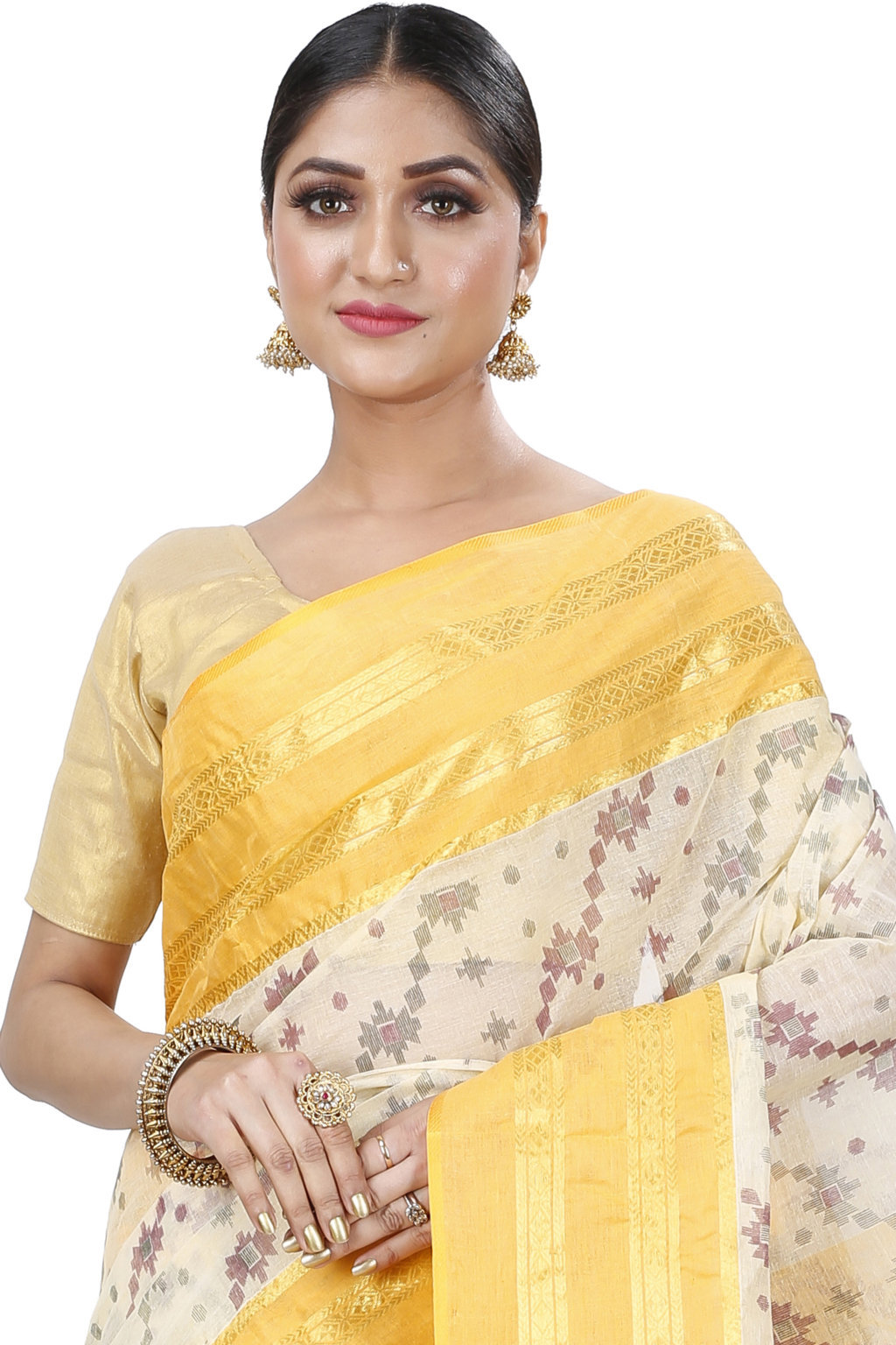 Yellow Pure Cotton Rashi Print Tant Saree Print (1014)
